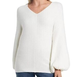 1.STATE V-Neck Balloon Sleeve Ribbed Sweater Top Size XXL/2X Antique White NWT